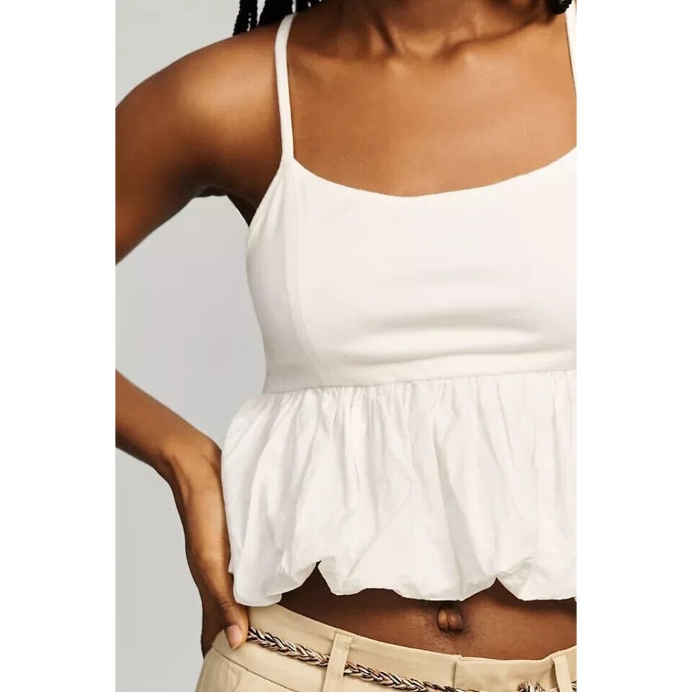 Maeve White Peplum Crop Camisole